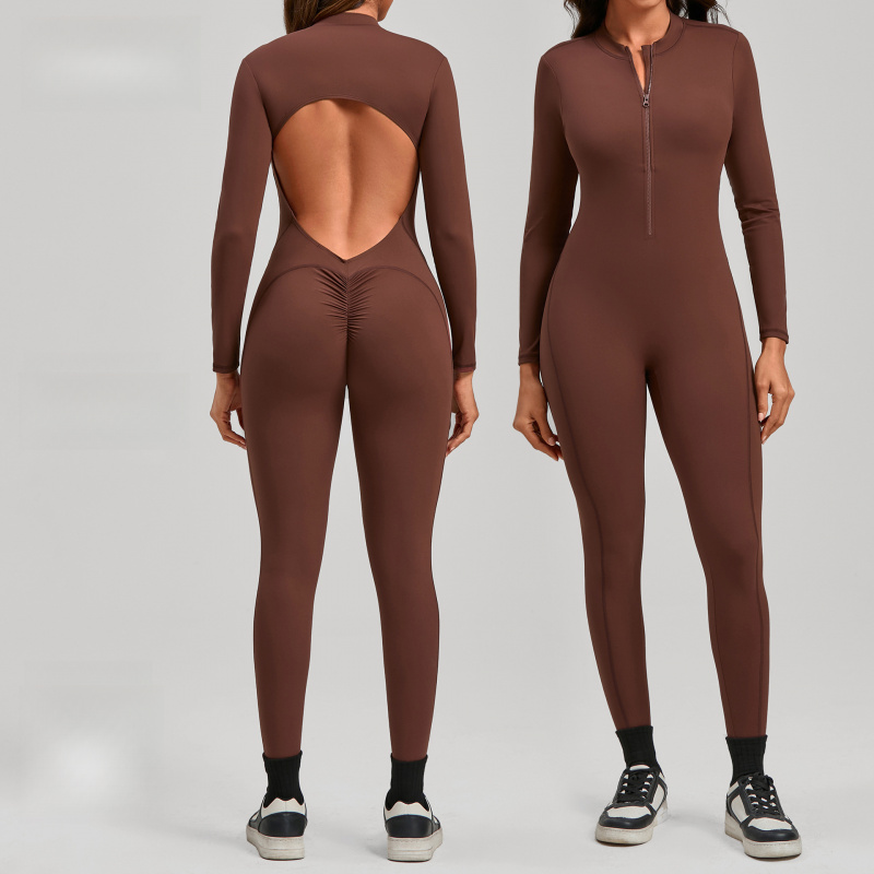 Yoga Fitness Jumpsuit - Jumpsuit Yoga Lengan Panjang Ber-resleting Nuansa